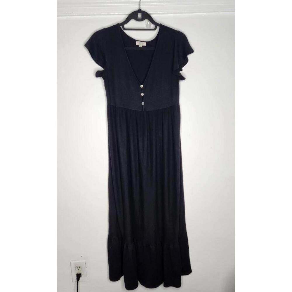 See You Monday Dress Womens XL Black Flutter Sleeve Button Ruffle Hem